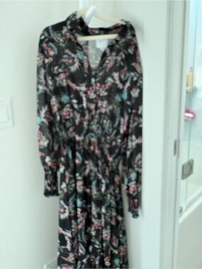 Misa Los Angeles Black Maxi Dress with Pink & Teal Floral Print